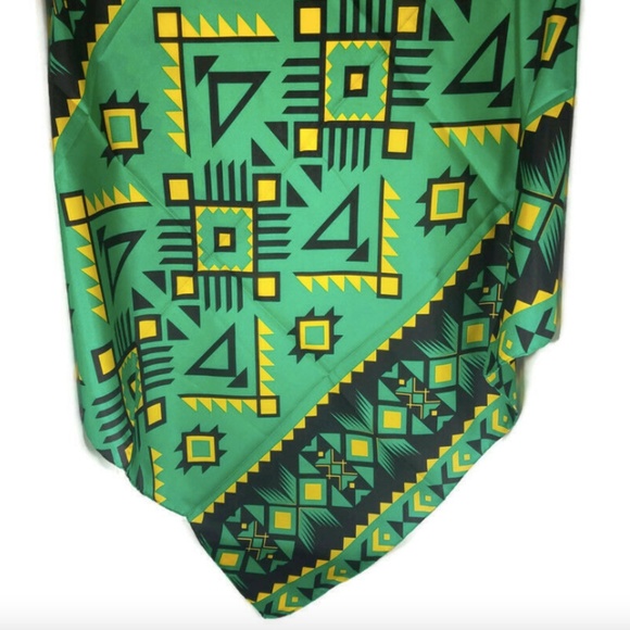 Wyoming Traders Wild Rag Southwest Print Black / Green 100% Silk Scarf - 34.5" - Picture 2 of 2
